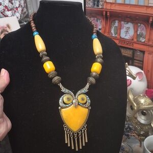 Yellow Owl Necklace 20"